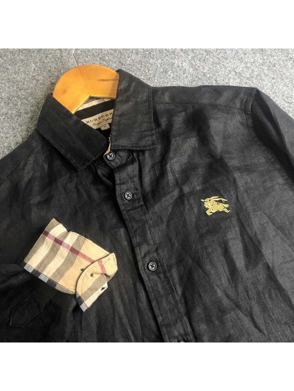 Burberry Shirt Mens Medium Black Nova Check Flip Cuff Long Sleeve Button